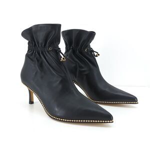 Coach Women 6.5 Wynie Booties Boots Black Leather Pointed Beaded Stiletto Cinch